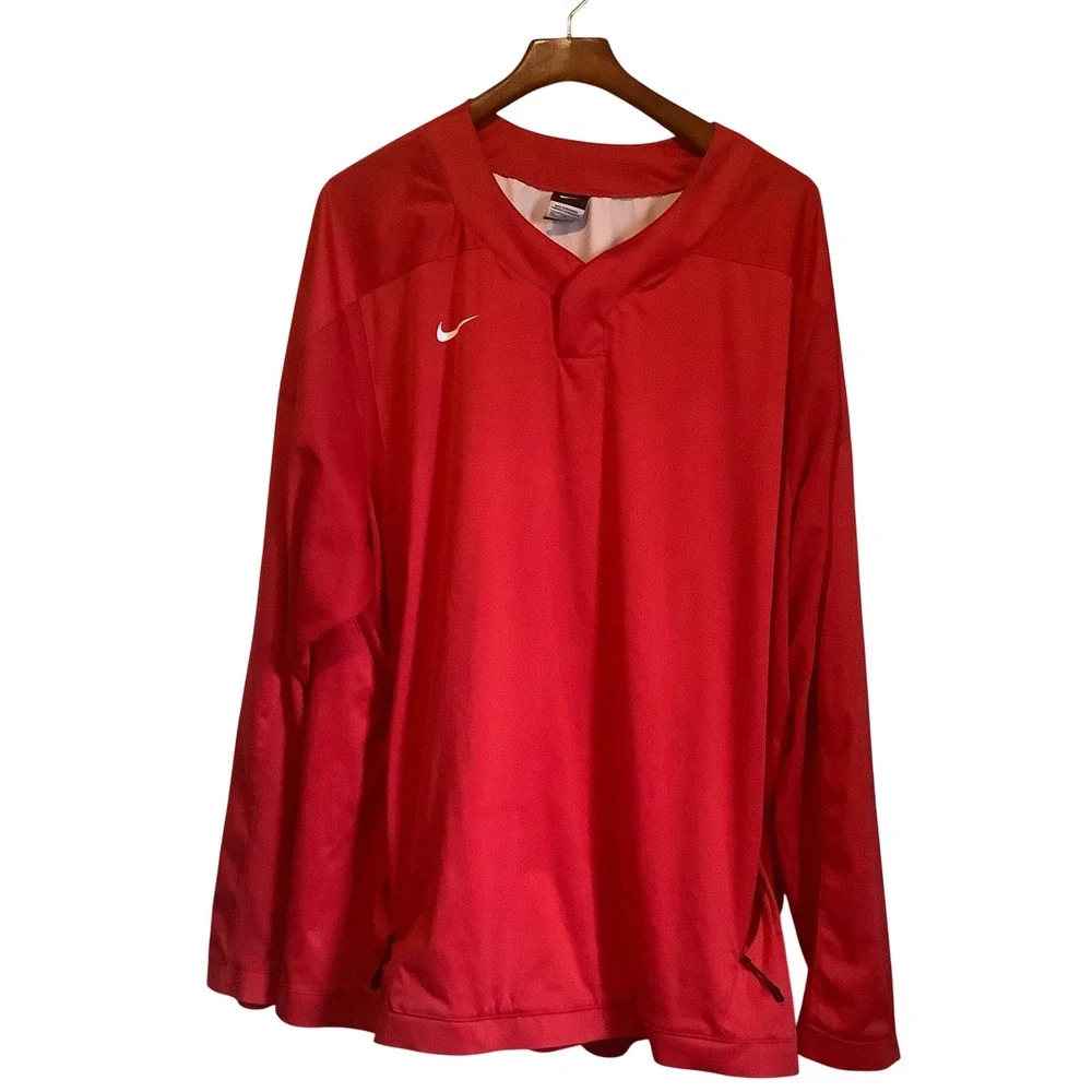 Nike Men Red Long Sleeve V-Neck Training Fall Pullover Jacket 3XL Zipper Pockets